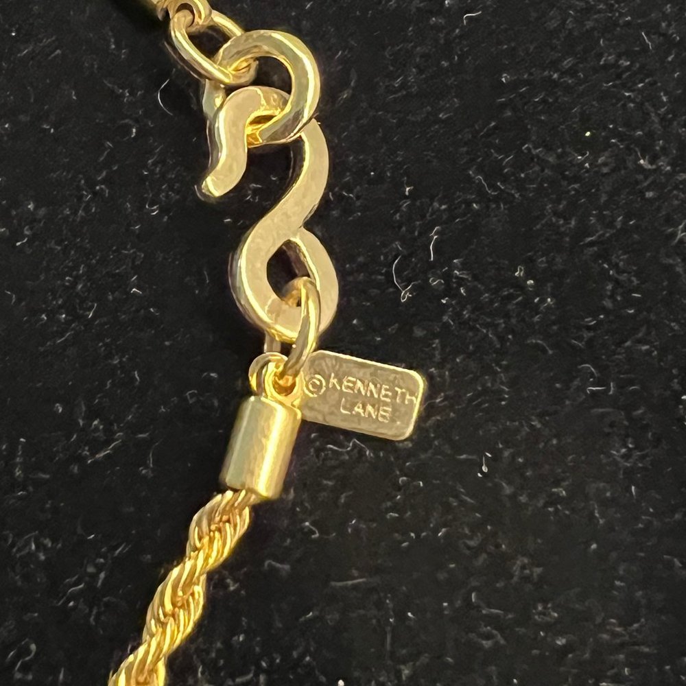 Kenneth Jay Lane Long Gold Plated Rope Chain and Faux Ivory horn pendant Necklac - Picture 8 of 11